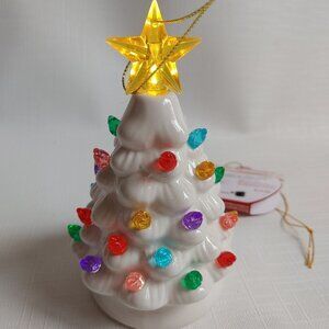 Mr. Christmas 5" Nostalgic Ceramic Lit Tree Ornament, White, Christmas